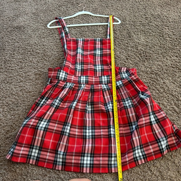 Miss Selfie Red Tartan Plaid Pinafore Dress Overall Jumper Pleated School L NEW - Picture 10 of 13